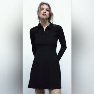 Zara Black Long-Sleeve Polo Knit Dress